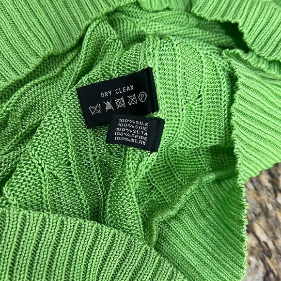 Ralph Lauren Slim Fit Silk Green Cable Knit V-neck Pullover Sweater Size L - Picture 5 of 9
